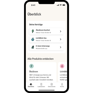 Handy mit Lichtblick App auf dem Display
